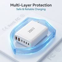 Cargador de Pared Rápido Portátil GaN de 200W con 5 Puertos, Cargador Multi-Dispositivo PD QC para Laptops de Juegos, MacBook, iPhone, Teléfonos Android