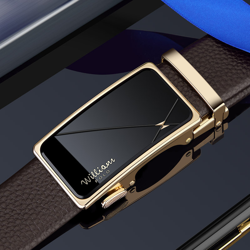 Premium Men's Genuine Cowhide Leather Belt with Gold Gun Metal Alloy Buckle, Luxury Business & Casual Dress Belt - View 2