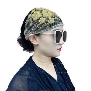 YASEEN Fashionable Headscarf with Mesh Fabric, Cross Forehead Scarf, Indian Crystal Headscarf, Muslim Hat, Eco-friendly - Product Image 1