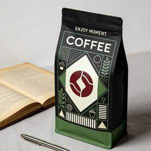 Bolsa de Embalaje de Papel de Aluminio con Fondo Plano y Válvula de Aire, Impresa Personalizada en Negro Mate para Granos de Café - Product Image 5