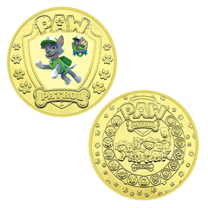 Vente en gros de 5 pièces de monnaie rondes en métal moulé sous pression, plaquées or 24 carats, sur le thème de l'anime américain PAW Patrol - Product Image 4