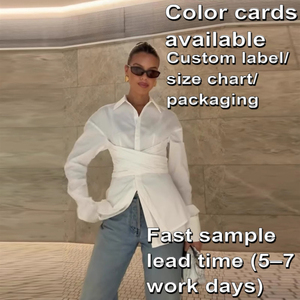 <span class=keywords><strong>Camicia</strong></span> <span class=keywords><strong>bianca</strong></span> a maniche lunghe senza rughe con Design avvolgente in vita per donne d'affari cotone traspirante Oem supporto ordine all'ingrosso - Product Image 1