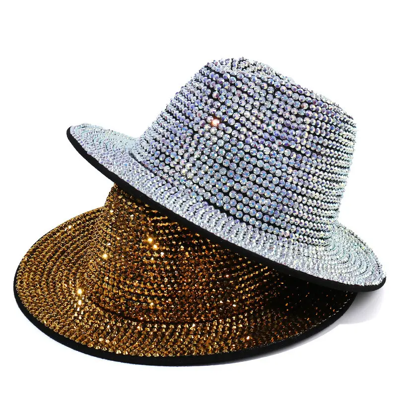 Topi Perjamuan Pesta Gaya Baru 2022 Topi Jazz Berlian Imitasi Berkilau Retro Pelindung Terik Matahari untuk Pria dan Wanita