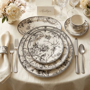 Elegante Juego de Platos de Cerámica con Diseño en Blanco y Negro, 8, 10.5 y 12 Pulgadas, Vajilla Decorativa de Porcelana para Fiestas y Eventos - Product Image 6