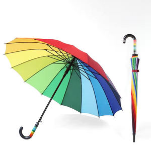 Venta al por mayor logotipo personalizado barra recta Arco Iris 16 hueso súper mango largo paraguas adulto Arco Iris paraguas para soleado y lluvioso - Product Image 1