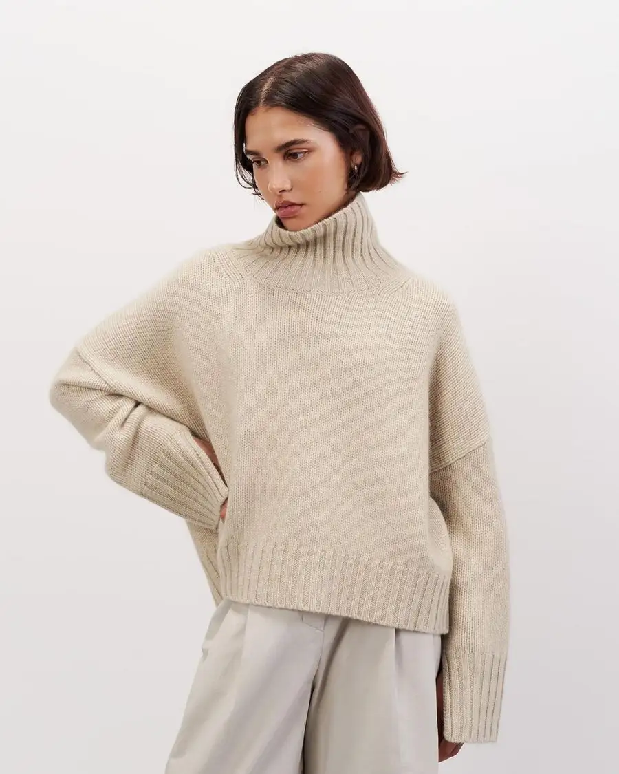 Sweater Manufacturers Women's Sweaters Warm Turtle Neck Winter Knit Long Sleeve Turtleneck Top Custom Oversized Knitwear Women