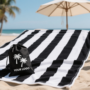 Usine Personnalisé Noir Blanc Rayé Conception Portable Super Doux <span class=keywords><strong>Anti</strong></span> Sable Rayé Serviette De Plage Coton - Product Image 1