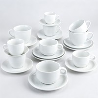 Ensemble de tasses et soucoupes en céramique empilables blanc pur, écologiques, multi-tailles, pour expresso, latte, thé, hôtel, restaurant