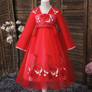 Spring Hanfu Girls Tang Dynasty Embroidered Ancient Costume Red Pink Chiffon A-Line Ruqun Children's Qipao Ethnic Dress 1861 - Product Image 2