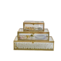 Boîte de rangement élégante en verre sodocalcique avec cadre en cuivre rectangulaire Yinliang - Modèle JOB-07 pour montres et maquillage