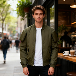 Custom Olive Green Baseball Bomber Varsity <strong>Flight</strong> <strong>Jackets</strong> <strong>Men</strong> Zip Casual Regular Fit Plain Streetwear Spring Front Logo <strong>Jacket</strong> - Product Image 2