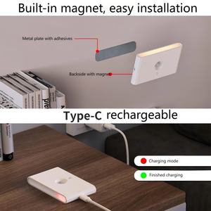 Applique murale USBC à détecteur de mouvement crépusculaire, fixation magnétique, alimentation par batterie rechargeable, veilleuses LED pour armoire domestique - Product Image 6