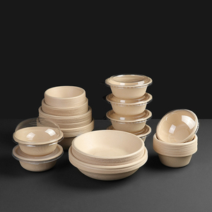 24OZ Biodegradable Disposable Sugarcane Food <strong>Container</strong> <strong>Salad</strong> Round Bowl With Lid - Product Image 1