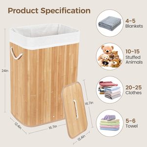 Panier à <span class=keywords><strong>linge</strong></span> en bambou pliable <span class=keywords><strong>de</strong></span> 72L avec poids supplémentaire pour le nettoyage dans les salles <span class=keywords><strong>de</strong></span> <span class=keywords><strong>bain</strong></span> Caractéristiques Couvercle et poignées en corde - Product Image 2