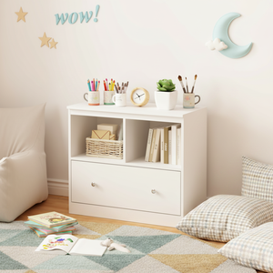 Armoire de <span class=keywords><strong>rangement</strong></span> pour enfants en bois blanc, bibliothèque basse avec grand tiroir pour chambre d'enfant ou salle de jeux - Product Image 1