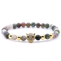 Bracelets de perles jaspe à la mode pour hommes, ensemble de perles Dragon/Lion/Panther/dumbell, bouddha, léopard, en pierre naturelle d'agate indienne, 6/8