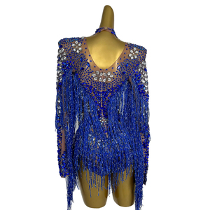 Body de malla sexy con borlas y pedrería para mujer, <span class=keywords><strong>mono</strong></span> de una pieza para discoteca, <span class=keywords><strong>fiesta</strong></span>, <span class=keywords><strong>talla</strong></span> <span class=keywords><strong>grande</strong></span>, ropa para actuaciones de baile y festivales - Product Image 3