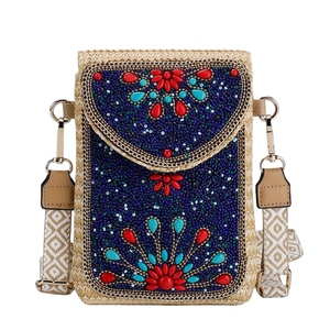 Bolso de mano casual de paja con cuentas para mujer, elegante bolso de noche con cadena desmontable, brillante bolso cruzado para playa o boda - Product Image 4