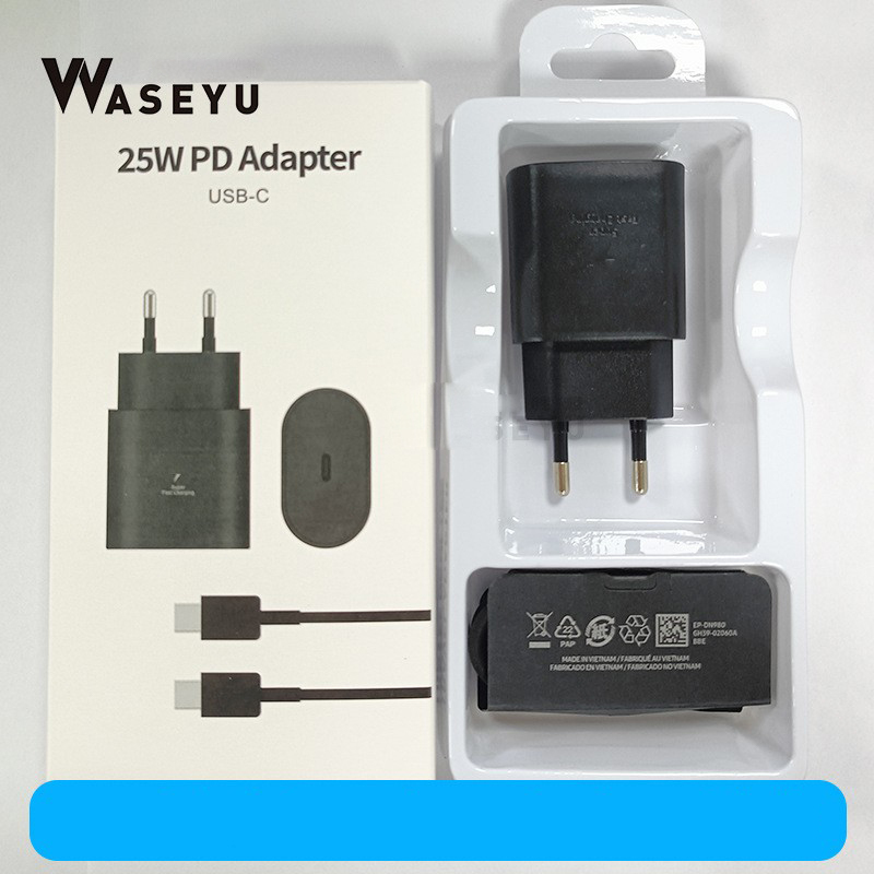 Negro 25W EU + Cable de datos doble C + Caja de embalaje