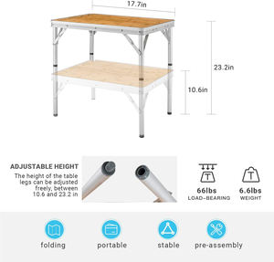 Kamp sandalyesi masa dobravel Plegable Portátil al aire libre <span class=keywords><strong>Mesa</strong></span> plegable de bambú Ajustable <span class=keywords><strong>Mesa</strong></span> plegable de madera para acampar para Pi - Product Image 3
