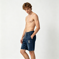 Shorts Homme Vintage Délavé Effet Usé Broderie Gothique Taille Élastique Streetwear Coupe Ample Été Vente en Gros