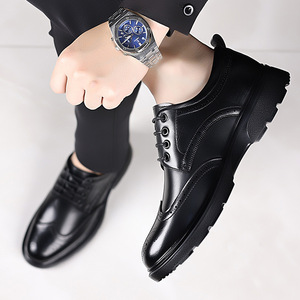 Chaussures Richelieu en cuir pour hommes, bout rond, à lacets, toutes saisons, pour mariage, habillées, semelle en caoutchouc amortie, motif uni, formelles et professionnelles - Product Image 3