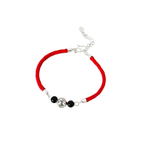 S925 Sterling <b>Silver</b> Buddhist <b>Beads</b> Red Rope Bracelet Women's Everyday Wear Agate Ball Shape Diy Braided Jewelry - Product Image 5