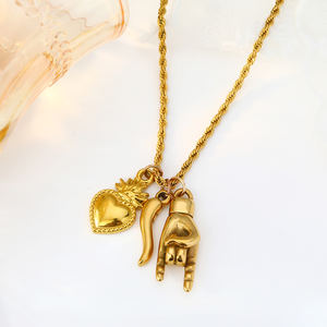 FYファッションジュエリーDIYステンレス鋼ロープチェーン邪眼ハンドホーンハートチャームグッドラッキーイタリアンお守りペンダントネックレス - Product Image 5