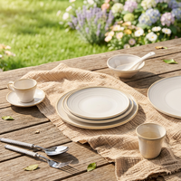 Ensemble d'assiettes à dîner en céramique moderne ST, finition crémeuse linéaire, assiettes rondes, bols, pour restaurant, hôtel, résistant au four, résistant aux éclats, sans plomb