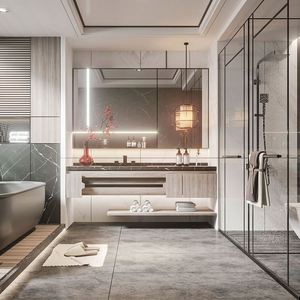 Meuble de salle de bain sur mesure avec miroir, vasque et armoire en bois - Product Image 4