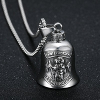 Pendentif Cloche de la Protection Saint Christophe Vintage, Cloche Porte-Bonheur pour Motard, Breloque en Acier Inoxydable 316L, Collier Bijou pour Homme, Vente en Gros