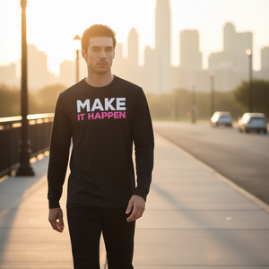 T-shirt a maniche lunghe Make IT Happen, design motivazionale nero, taglia unisex per adulti - Product Image 1