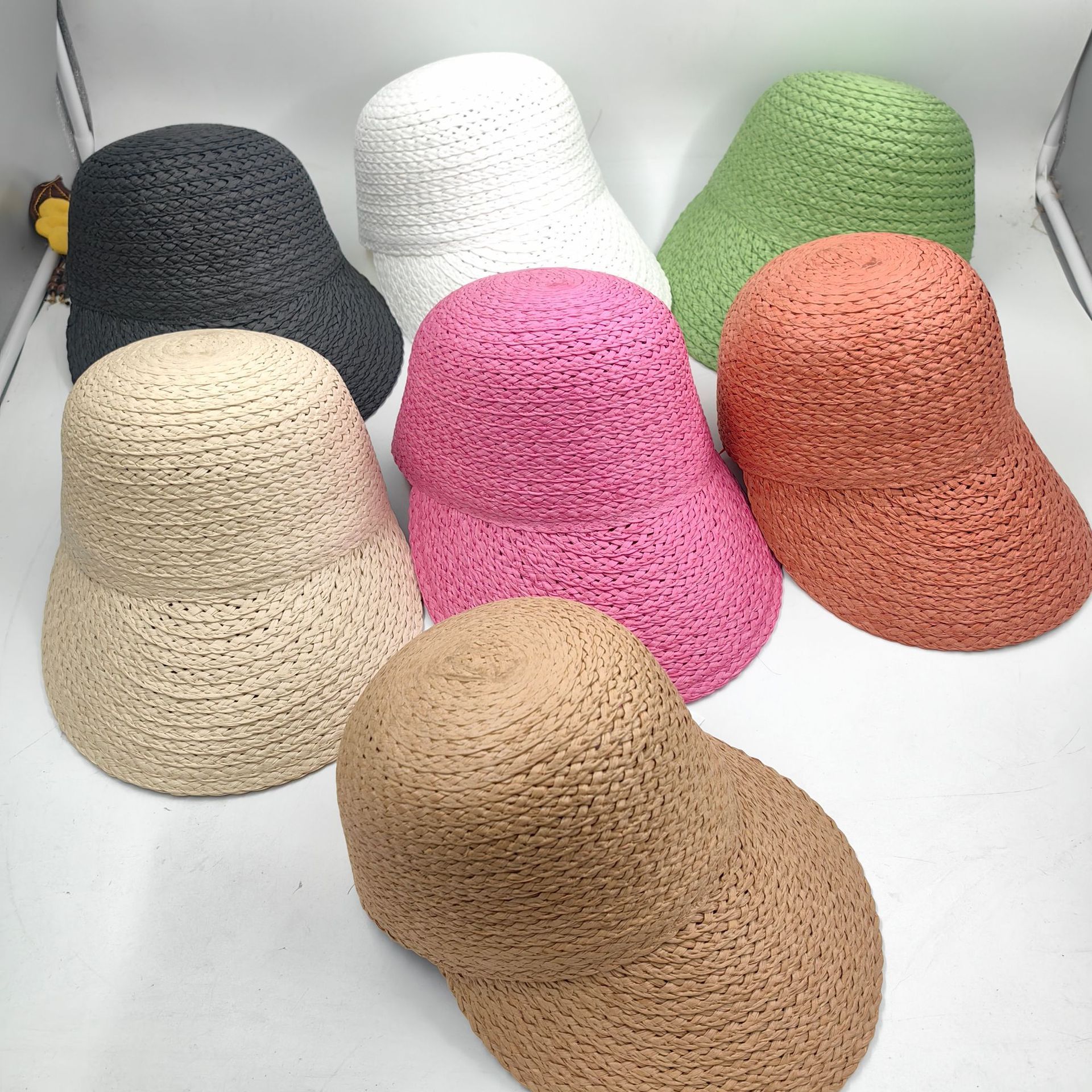 Hot pink woven paper straw cloche hat Cerise Straw Cloche Hat with Red PVC Band – Elliotts Millinery main image 4