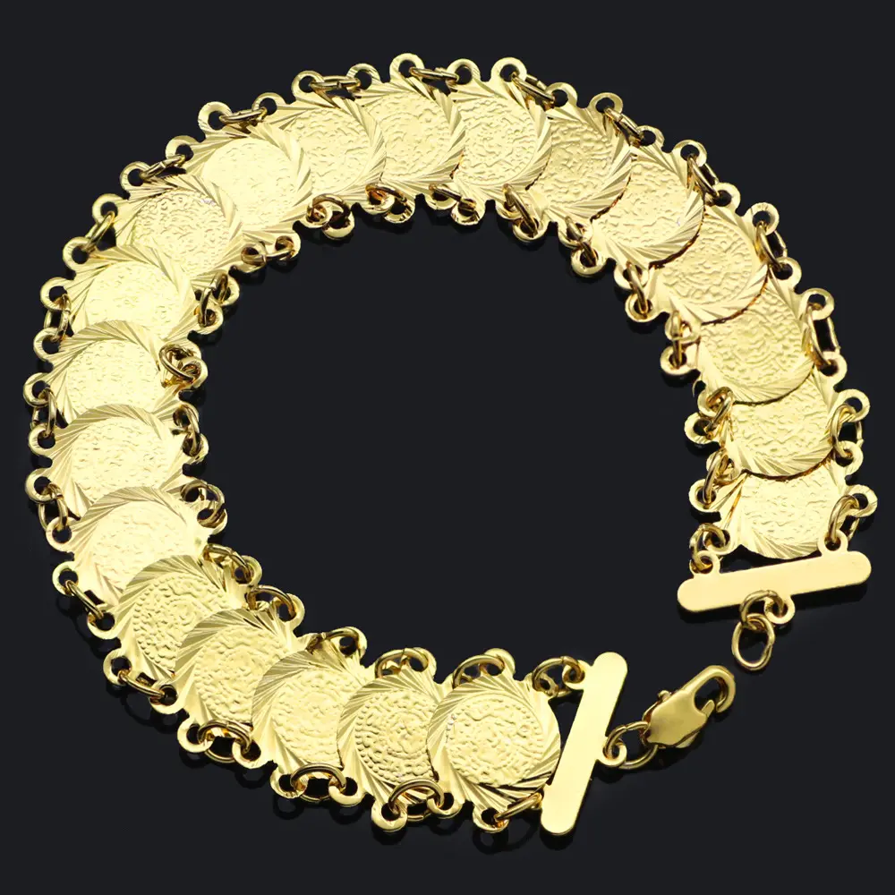 Heißer Stil Geld Münze Kette Armband 24K Gold Überzogene Islamischen Muslimischen Arabischen Münze Armbänder