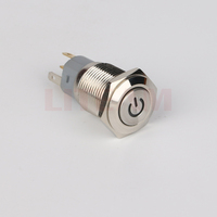 Interruptor de Botón Pulsador de Acero Inoxidable de 16 mm, Impermeable, a Prueba de Polvo, Momentáneo, 1NO+1NC, Cabeza Plana, con Anillo LED para Montaje en Panel
