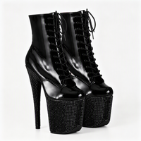 Bottes de performance en PU avec strass, talon aiguille de 20 cm, plateforme, à lacets, pour l'automne, le travail, la danse, le studio et les séances photo
