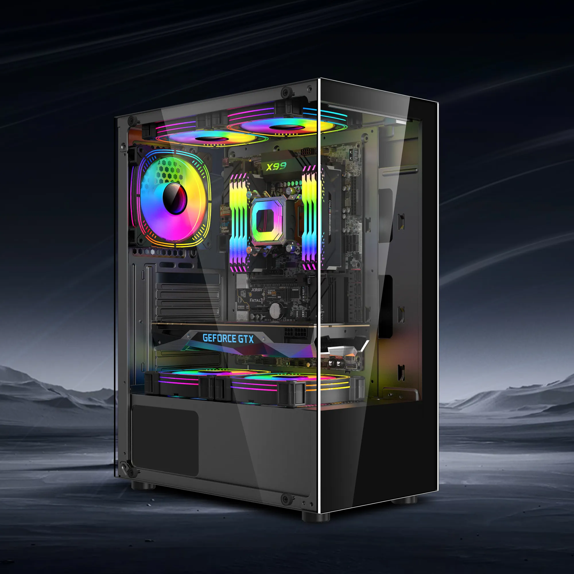 Thiết kế mới ATX trường hợp Tempered Glass đầy đủ tháp PC trường hợp argb hiệu ứng máy tính để bàn trường hợp máy tính