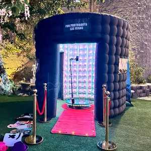 Portable photobooth enclosure inflatable photo booth enclosure black tent with LED lights