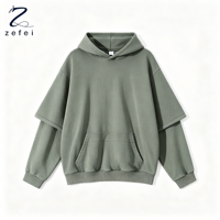 Pull en tricot uni 360g en pur coton, imitation deux pièces à double manche, épais, moucheté, style vintage, best-seller de l'automne