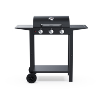 Barbecue à gaz portable 41 pouces à 3 brûleurs, type fût d'huile noir, pour extérieur, patio, jardin, en acier, fer, métal, avec chariot, fonctionnant au propane