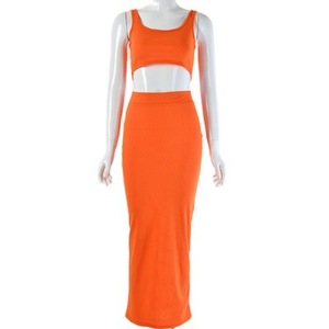 Conjunto de Dos Piezas para Mujer, Cintura Alta, Escote Redondo, Color Sólido, Vestido de Cóctel de Poliéster, Estilo Moderno con Recortes para Primavera/Verano - Product Image 5