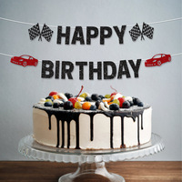 Bannière d'anniversaire Voiture de Course Noire et Rouge – Décorations Joyeux Anniversaire pour Fêtes et Célébrations