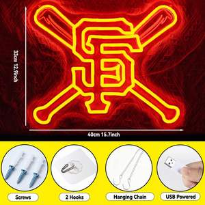 ป้ายไฟนีออนรูปทีมเบสบอล ไฟ LED นีออนสำหรับตกแต่งผนัง ป้ายไฟ LED รูปทีม Giants สำหรับห้องแมนเคฟ โรงรถ ผับ ห้องนอน - Product Image 2