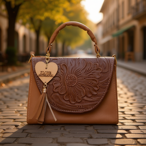 Bolso Bandolera Fana Fina Lupe Camel, Cuero Genuino con Grabado Floral, Estilo Vintage, Bolso de Hombro para Mujer para Uso Diario - Product Image 2