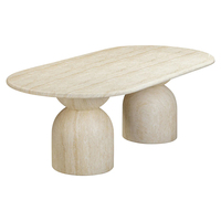 Table à manger en marbre naturel de couleur beige travertin Kumusi Furniture pour 6 personnes