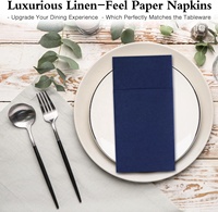 Serviettes de table jetables bleu marine avec poche de couverts intégrée Serviette de table pré-pliée pour couteaux fourchettes Serviettes de toilette en lin