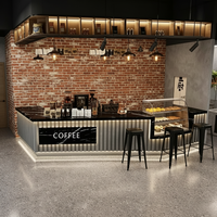 Comptoirs de bar à café/thé boba/boissons pour centres commerciaux, équipés d'éclairage LED durable, personnalisables, écologiques, en acier inoxydable et en bois