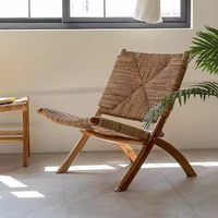 Fauteuil inclinable vintage en bois massif, pliable, style rétro, pour la maison, balcon, en osier, style Wabi-Sabi