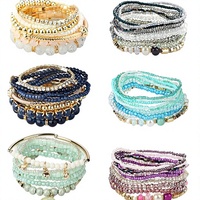 Ensemble de bijoux Charm Jewelry, 6 bracelets bohèmes superposables en pierres naturelles et perles en fer, extensibles et multicouches pour femmes