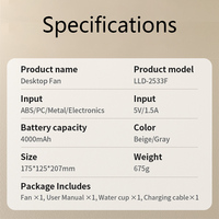 Kipas Meja Kipas Kabut Isi Ulang dengan Semprotan Pendingin Osilasi Otomatis Layar Digital Tangki Air 180ml Baterai 4000mAh
